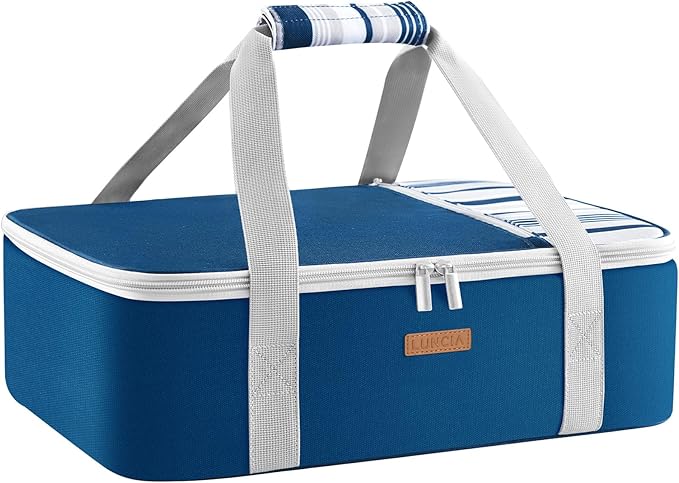 Insulated Casserole Carrier for Hot or Cold Food, Lasagna Lugger Tote for Potluck Parties/Picnic/Cookouts, Fits 9"×13" Baking Dish, Dark Blue