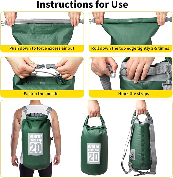 Waterproof Dry Bag, 20L Roll Top Dry Bag Backpack, 500D PVC IPX8 Floating Dry Bag for Hiking, Kayaking, Camping