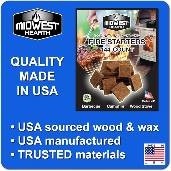 Midwest Hearth Fire Starter Squares Quick-Light (144-count) Made in USA