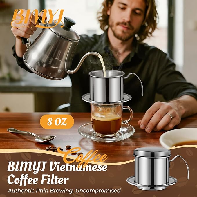 Authentic Vietnamese Coffee Dripper | Heavy-Duty 8oz Phin Filter Vietnamese Coffee Maker | Premium Stainless Steel Phin Coffee Filter for Rich Slow-Drip Brew