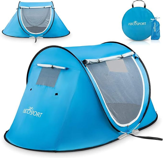 Abco Tech Pop Up Tent - Portable Tent for Camping 2 Person Pop Up with Double Doors - Water-Resistant and UV Protection - Foldable Cabana with Zipper and Carrying Bag - Sky Blue, 88.6"x47.2"x37.4"