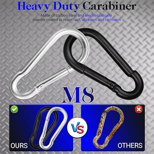 30 Pcs 3" Heavy Duty Spring Snap Hook Carabiners, M8 5/16" Galvanized Steel Black Carabiner Clip, Quick Link Keychain for Hammock Swing Set Outdoor Travel Camping Fishing Hiking