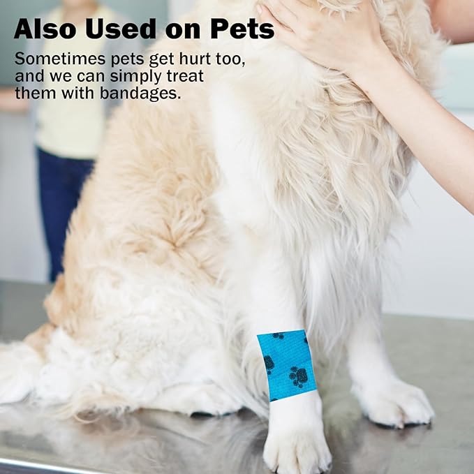 Bandages First Aid Tape Cohesive Bandage First Aid Bandages Cohesive Wrap Adhesive Bandage Self Adherent Cohesive Wrap Bandages Colorful Bandages (Blue Footprint, 2-Inch)