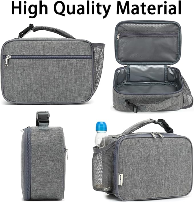 Insulated Lunch Box for School, Thermal Reusable Durable Freezable Lunch Bags for Kids Boys Girls Men Women - Small Soft Cooler Portable Lunch Tote Kit for Work Picnic Travel,Grey