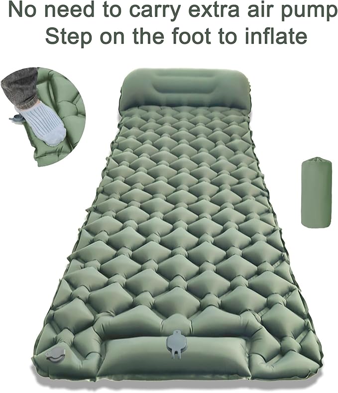 Ultralight Inflatable Camping Sleeping Pad – Compact Built-in Pillow,Waterproof & Durable –Connects to Double Bed and Ideal for Camping, Hiking & Outdoor Adventures