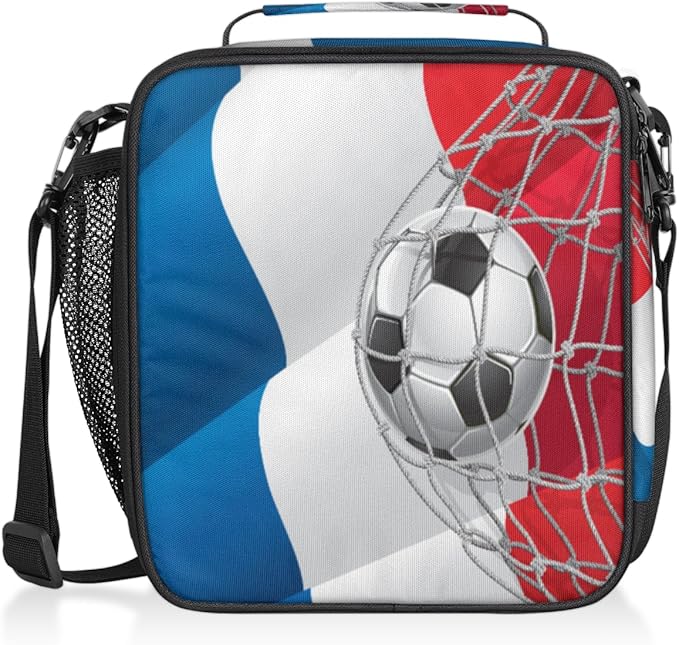 Pardick Soccer Insulated Lunch Bag for Boys Kids Sport Football Lunch Box French Flag Tote Bag Reusable Lunch Cooler Containers for School Picnic Work Travel Outdoor