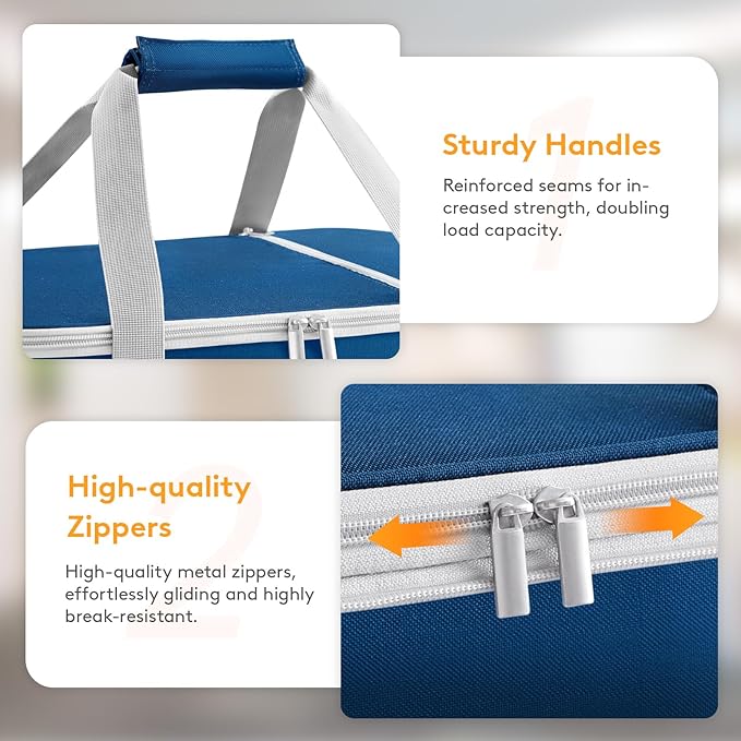 Insulated Casserole Carrier for Hot or Cold Food, Lasagna Lugger Tote for Potluck Parties/Picnic/Cookouts, Fits 9"×13" Baking Dish, Pure Blue