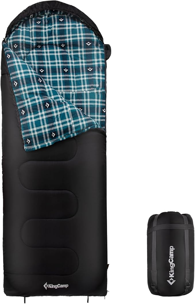 KingCamp Sleeping Bag for Adults, Cold Weather & Warm XL Big and Tall Flannel Sleeping Bags with Compression Sack Portable Waterproof Essentials Gear Accessories for Outdoor Camping