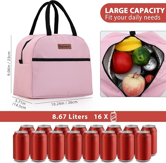 Insulated Lunch Bag for Women Men, Lunch Containers Reusable High Capacity Lunch Tote Bags for for Work Picnic(Pink)