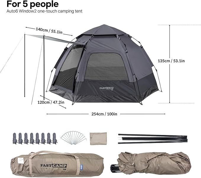 Instant Camping Tent for 4 Person,2 Mesh Windows & 2 Doors,Hexagonal Design,Easy Set Up pop up Tent with Vestibule & Rainfly, Ideal for Family Camp, Outdoor Activity