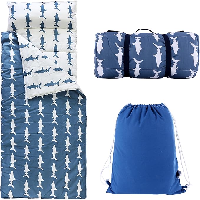 Toddlers Nap Mat with Removable Pillow and Soft Blanket, Lightweight Daycare Preschool Kindergarten Sleeping Bag, Travel Slumber for Kids Girls Boys