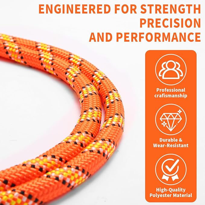 Arborist Rope Climbing Rope Swing for Tree(1/2in x 100ft) Logging Rope 48 Strands for Pull, Swing, Knot (Orange)