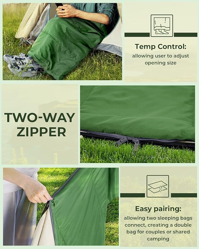 Sleeping Bag, Ohuhu Lightweight Sleeping Bag 3 Season Warm Weather Portable Compact Sleeping Bags for Adult Kids with Carry Bag for Camping Hiking Backpacking and Outdoors 59℉-77℉