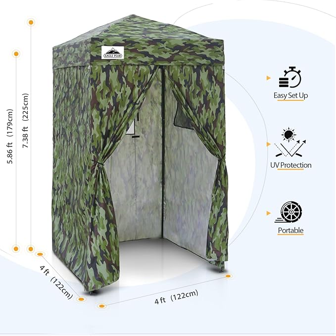 EAGLE PEAK Flex Ultra Compact 4x4 Pop-up Canopy, Sun Shelter, Changing Room, Portable Privacy Canopy Cabana for Pool, Fashion Photoshoots, or Camping, 4x4 ft, Camo