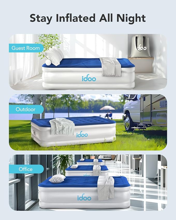 iDOO Air Mattress Full with Built in Pump, Blow up Mattress Full Size, Upgraded Inflatable Mattress for Camping Home and Guest Bed, Fast Inflation, Comfort Portable Air Bed, Colchones Inflables