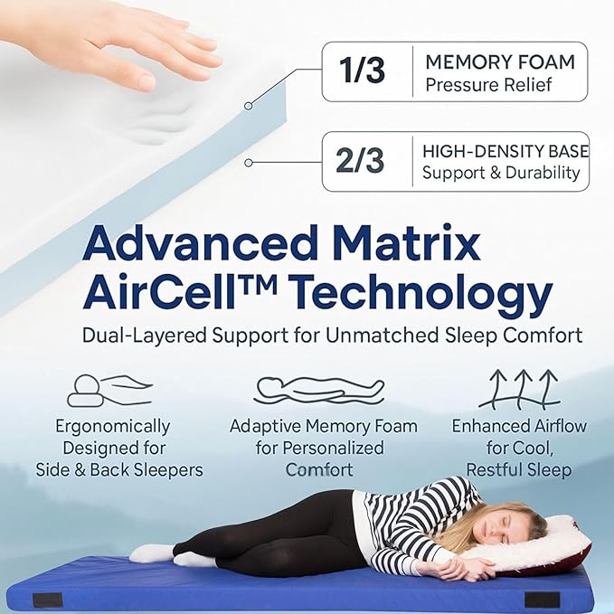 Hazli Matrix Comfort-Cell Memory Foam Camping Mattress Pad - Roll Up Mattress for Adults - Portable Cot Sleeping Pad for Camping - Floor Mat or Bed Roll for Car, SUV