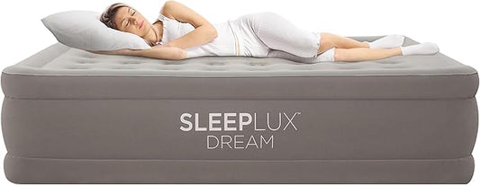 SLEEPLUX Dream Luxury Queen Air Mattress, Built-in Dual Pump, Stays Inflated All Night, 18” Double-High Blow-Up Airbed with Coil Beams, for Guests, RV Camping & Home, 1-Year Warranty