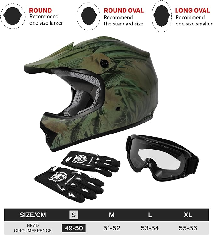 TCT-MOTORPARTS DOT Youth Kids Motocross ATV Helmets Offroad Street Dirt Bike Go-Kart BMX MX Full Face Helmet Forest Samll Size