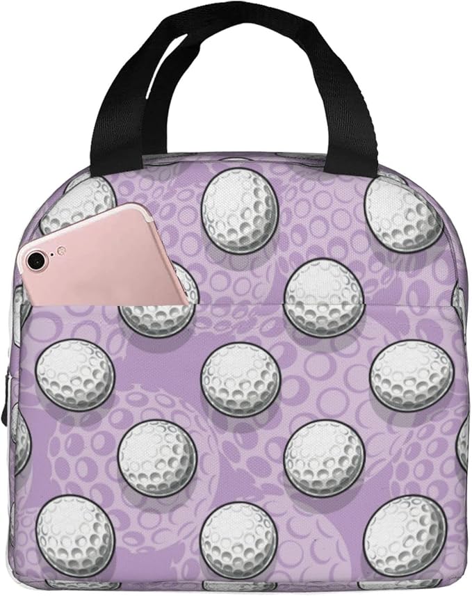 VOOHDDY Golf Ball Cute Purple Insulated Lunch Bag For Men Women Reusable Lunch Box Container Waterproof Portable Cooler Thermal Tote Bag For Work Office Picnic Beach Travel