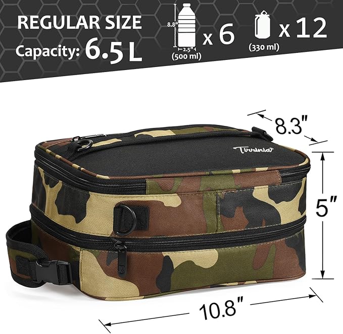 Tirrinia Expandable Insulated Lunch Bag, Leakproof Flat Lunch Cooler Tote with Shoulder Strap for Men and Women, Suitable for Work & Office, Camo