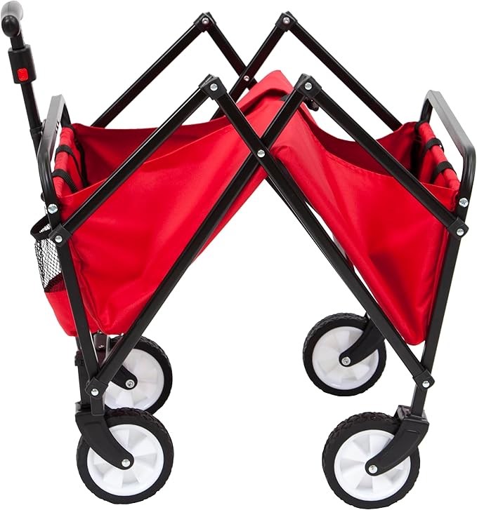 MACSPORTS Lightweight Collapsible Folding Outdoor Utility Wagon, Weight Capacity 150 LBS, Red