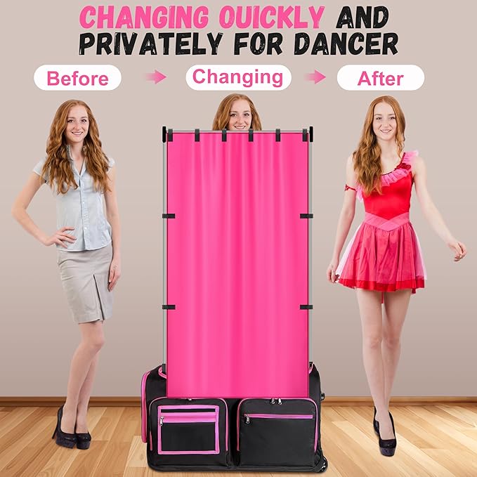 RunNico 59'' x 31.5'' Privacy Curtain for Dance Bag, Portable Dancer Changing Curtain with Storage Bag, Backstage Privacy Changing Room for Training Competition Backstage Outdoor Camping (Red)
