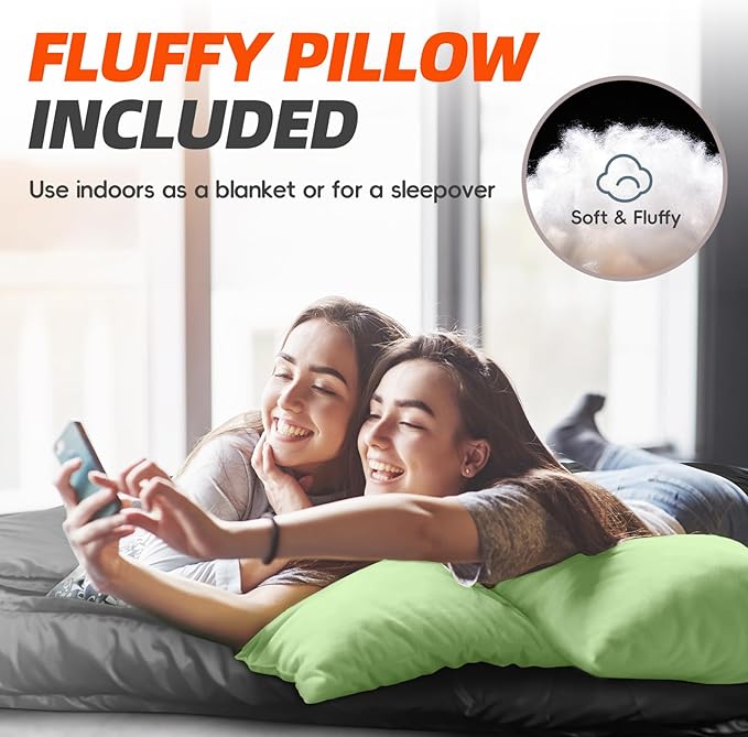 MEREZA Double Sleeping Bag, 2 Person Sleeping Bag for Adult Mens Camping, Two Person Sleeping Bag with Pillow Outdoor Indoor, XL Queen Size Sleeping Bag for Cold Warm Weather