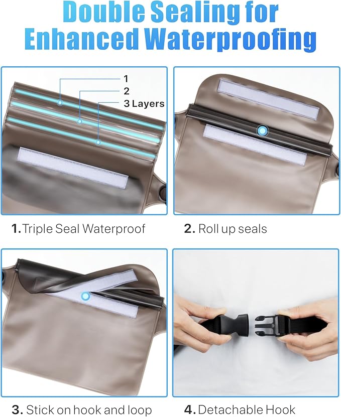 F-color Waterproof Fanny Pack - Waterproof Phone Pouch with Waist Strap - Cruise Essentials 2025 Must Haves Waterproof Pouch Dry Bag Keep Phone Valuables Safe for Beach Kayaking Boating Fishing