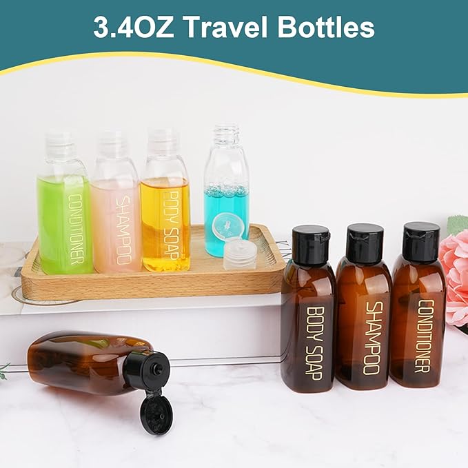 Cosywell Travel Bottles for Toiletries 8PCS 3.4oz Travel Shampoo Bottles TSA Approved Travel Size Bottles Travel Containers Leak Proof Empty Lotion Bottles with Flip Cap