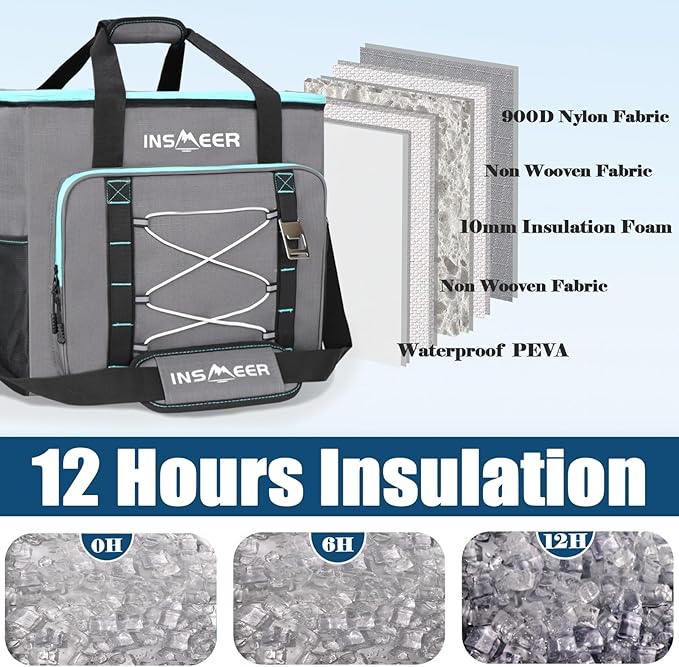 INSMEER Insulated Cooler Bag 90Cans/55L Large Cooler Bag Soft Sided Cooler with Shoulder Strap, Collapsible Coolers, Portable Leakproof Lunch Cooler for Camping/Beach/Food Delivery/Picnic