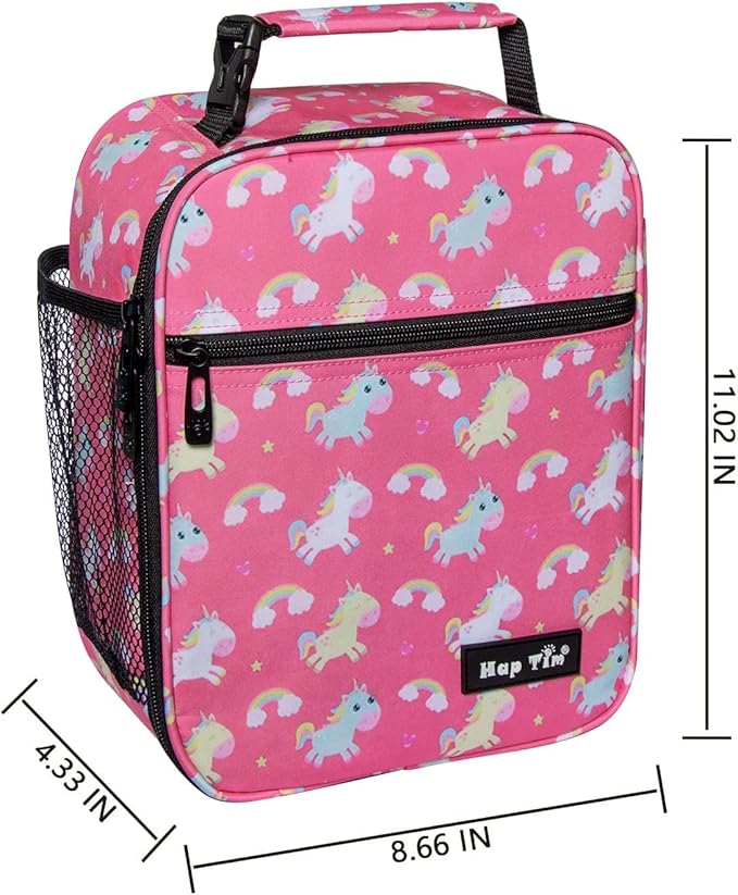 Hap Tim Lunch Box, Insulated Lunch Bags, Soft Mini Cooler Bag for Thermal Meal Tote Kit, Pink Unicorn Rainbow (18654-PKU)