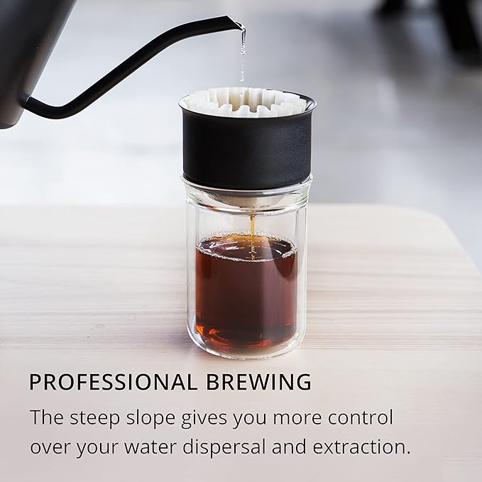 Fellow Stagg Pour-Over Dripper & Double Wall Glass Kit 10 oz [X], Stainless Steel, Includes 15 Coffee Brewing Papers