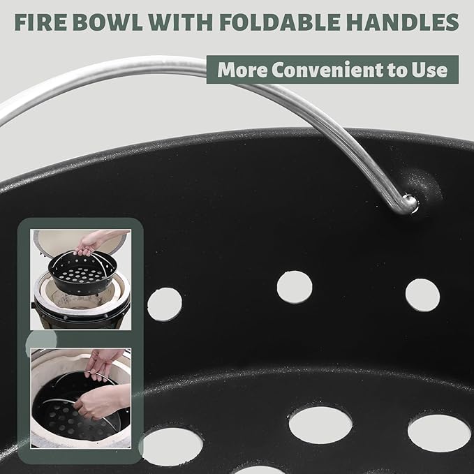 KAMaster Charcoal Basket Carbon Steel Fire Bowl for MiniMax,Small&Medium Bigg Green Eggs,Heavy Duty Enamel Coated Charcoal Ash Basket with Handles,Fire Box Bowls Ash Basket also for JR Kamado Grill