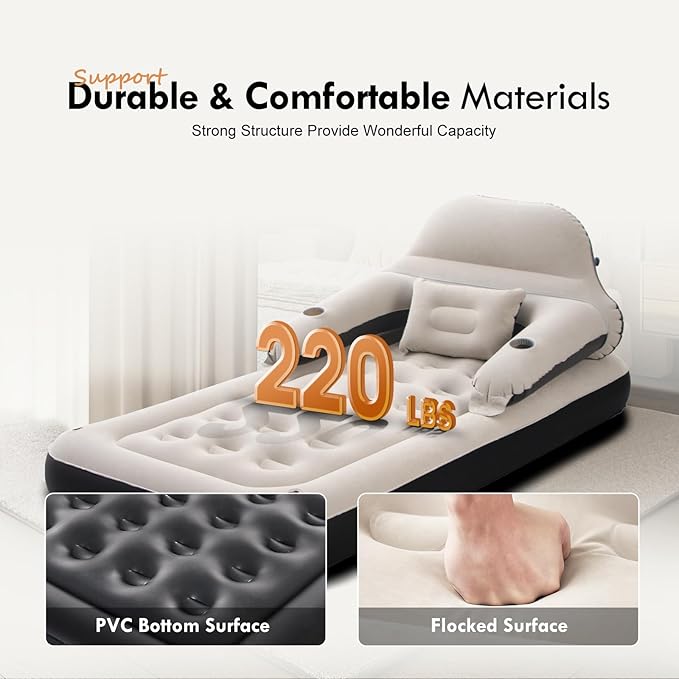 DIMAR GARDEN Twin Size Air Mattress with Headboard and Pillows, Blow Up Bed