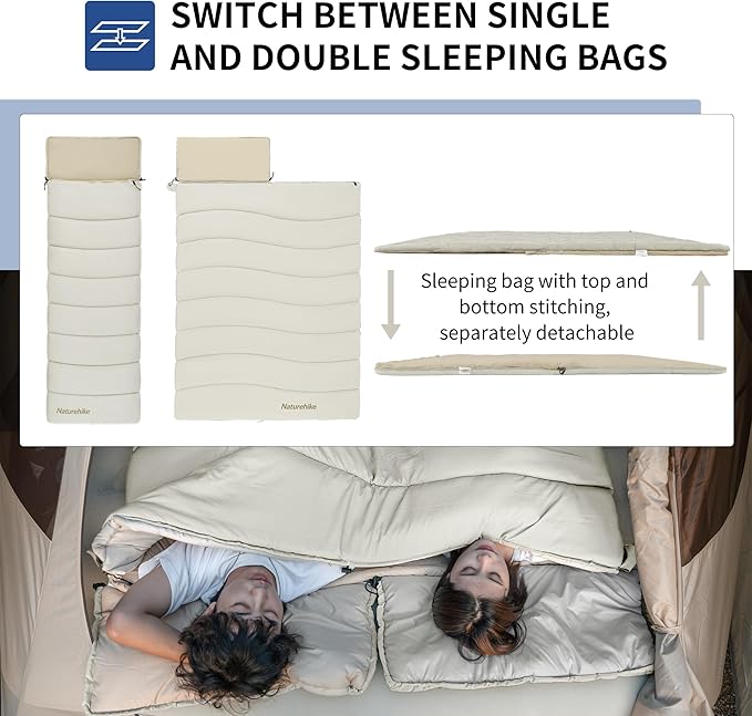 Naturehike 36-54℉ Camping Sleeping Bag for Adults, Spliceable Double Sleeping Bag 3 Seasons, Lightweight Waterproof Sleep Bags for Cold&Warm Weather