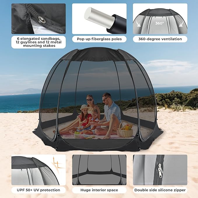 Alvantor Pop Up Screen Tent House Room Instant Outdoor Camping Canopy Sun Shelter Gazebo for Patio, Backyard & Deck, Privacy Tent(2-10 People, 8'x8' 10'x10' 12'x12')