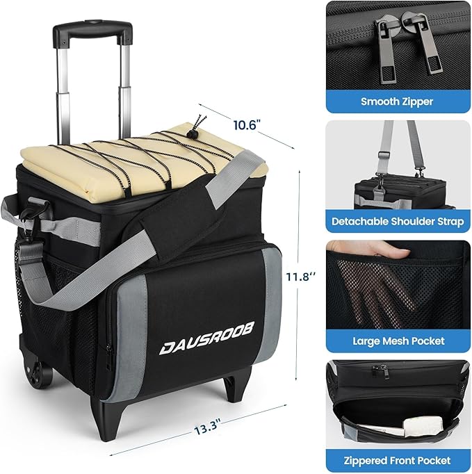 Rolling Cooler with Wheels, Heavy Duty Leakproof Soft-Sided Ice Chest, 12Hrs Ice Retention & Enhanced Stability Wheeled Coolbag, Insulated Travel Cooler for Camping,Grocery,Beach,Outdoor