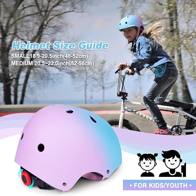 Kids Bike Helmet,Toddler Skateboard Helmets for Ages 2-3-5-8-14 Years Boys Girls，Adjustable Multi-Sport Bicycle Skateboarding Football Roller Skating Scooter Rollerblade Balance Bike Helmet