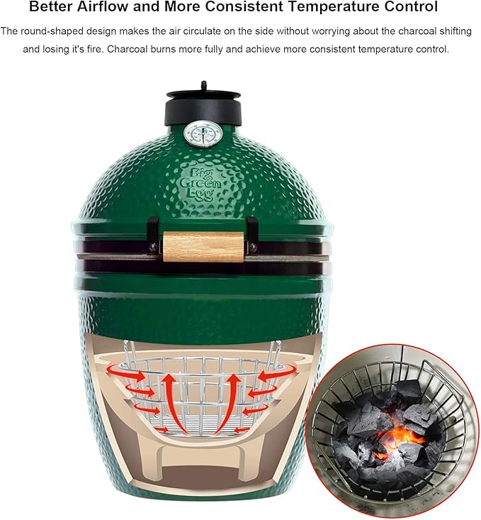 only fire #8569 Charcoal Ash Basket Fits Big Green Egg, Stainless Steel Charcoal Holder with Handles, Grilling Accessories for Better Airflow