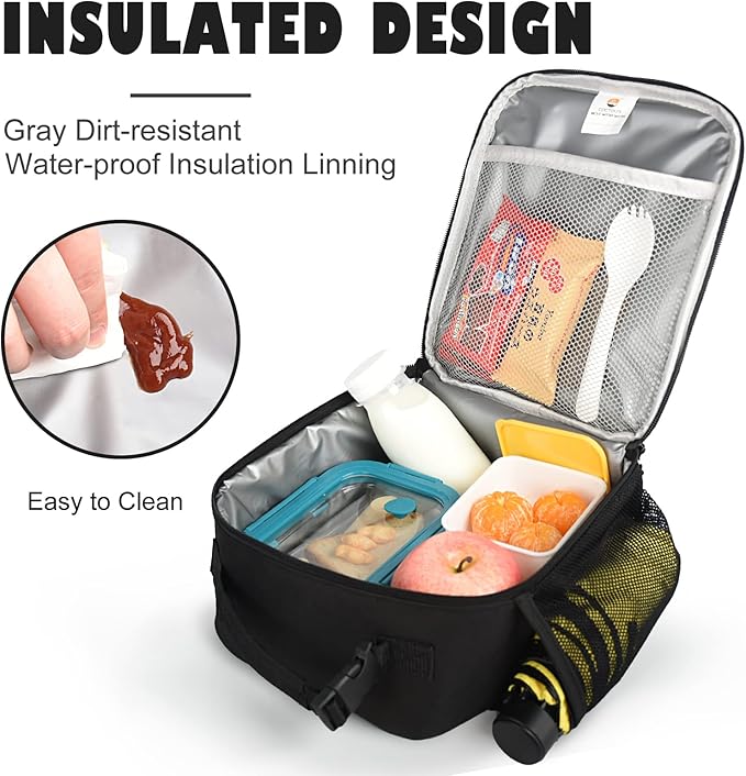 Lunch Box for Men Women Adult,Premium Insulated Lunch Bag,Portable Small LunchBox for School Work Picnic (Black)