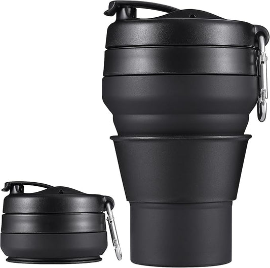 Collapsible Cup for Traveling, 20 OZ 600ml Large Silicone Folding Camping Mug, Leak Proof BPA Free Portable Reusable Bottle for Coffee, Tea, Water, Camping, Hiking, Outdoor (Black)