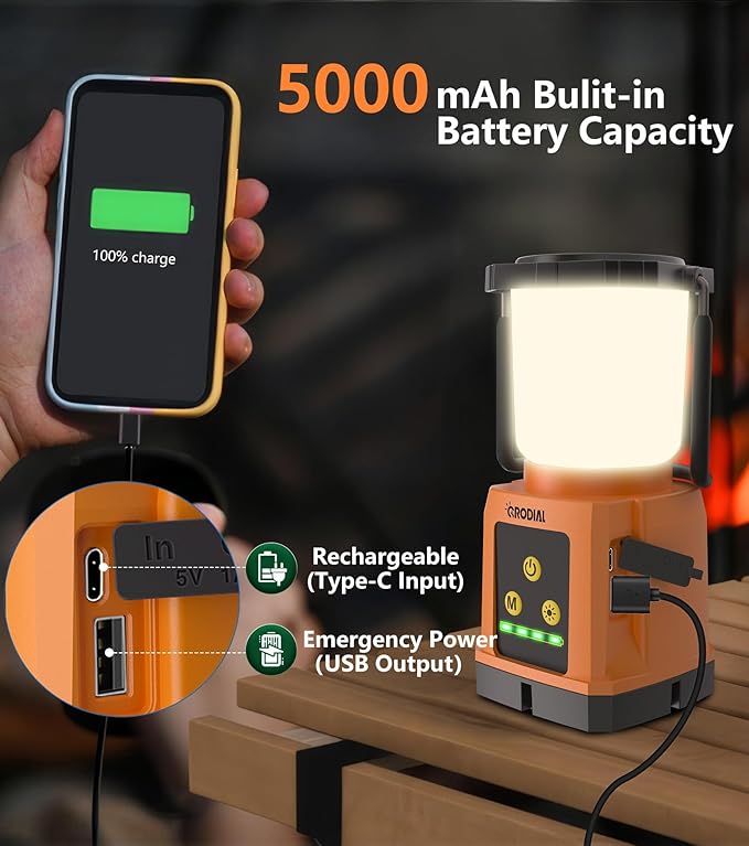 LED Camping Lantern Rechargeable, Camping Essentials 5000mAh Power Bank, Waterproof Camping Tent Light, Lanterns for Power Outages Hurricane Emergency Hiking Outdoor, RGB Mode Light