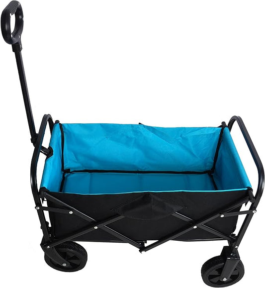 Collapsible Folding Wagon Garden Shopping Beach Cart,Heavy Duty Utility Buggy with Big Wheels,Adjustable Handle and Cup Holder,for Sand,Camping,Outdoor,30.31",Black