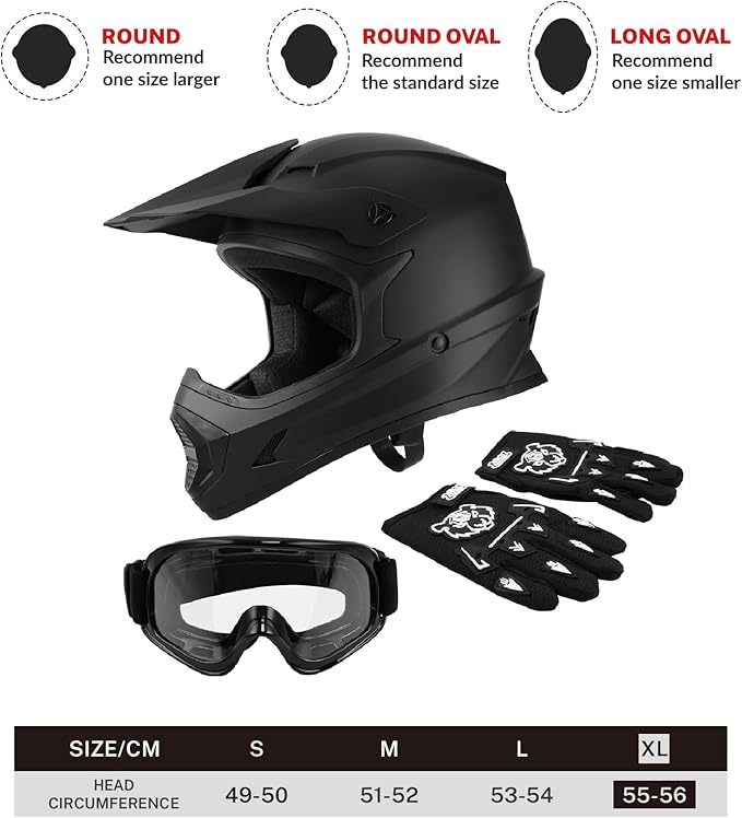 TCT-MOTORPARTS DOT Youth Kids Motocross ATV Full Face Helmets for Offroad Street Dirt Bike Go-Kart BMX MX Matte Black X-Large