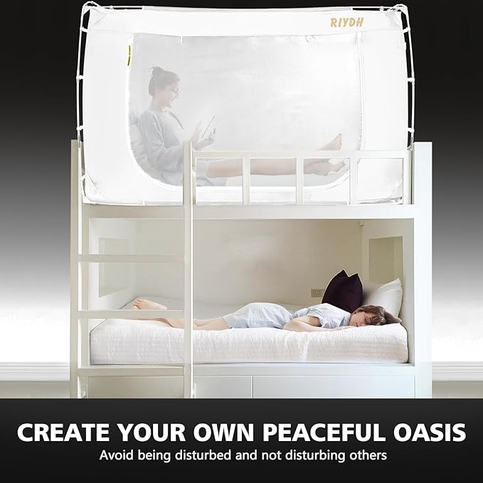 Bed Tent - Rectangular, Modern Style, White, 75"W x 54"L, 80% Blackout, 3 Doors, Breathable, Easy to Install