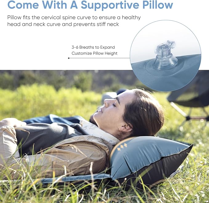 Naturehike Self-Inflating Sleeping Pad, Ultralight Memory Foam Camping Pad with Pillow, Fast Inflating, Sleeping Pad for Camping Hiking with Storage Bag, Single, Blue