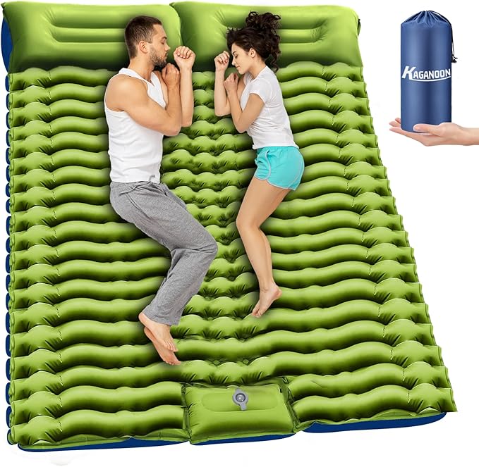 Double Camping Sleeping Pad, Extra-Thick Camping Mat for 2 Person with Pillow, Built-in Foot Pump Inflatable Sleeping Pads, Compact Camp Air Mattress for Backpacking, Hiking