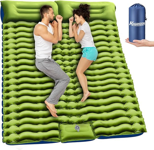 Double Camping Sleeping Pad, Extra-Thick Camping Mat for 2 Person with Pillow, Built-in Foot Pump Inflatable Sleeping Pads, Compact Camp Air Mattress for Backpacking, Hiking