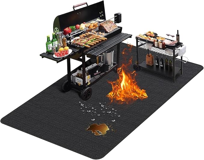 Large 60 x 40 inches Under Grill Mats for Outdoor Grill | Double-Sided Fireproof | Waterproof | Oil-Proof | Easy to Clean | Indoor Fireplace/Fire Pit Mat | Quality BBQ Mat for Deck Patio Lawn