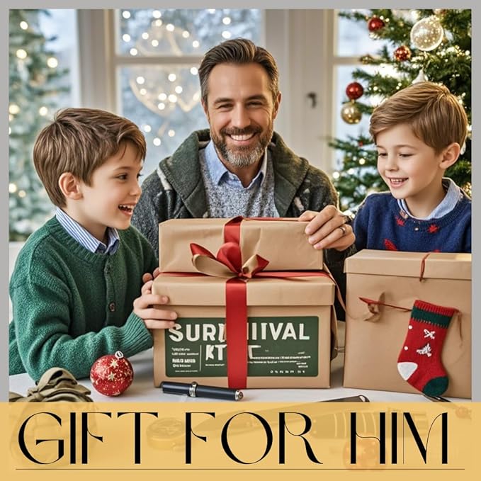 Survival Kit,13 in 1 Survival Gear and Equipment, for Dad, First Aid Kit with Survival Bracelets Emergency Blanket Tactical Flashlight for Camping Adventures